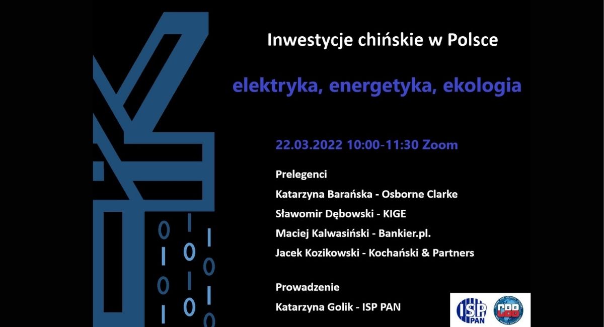 Debata OBA ASzWoj i ISP PAN „Inwestycje chińskie w Polsce: elektryka, energetyka, ekologia”